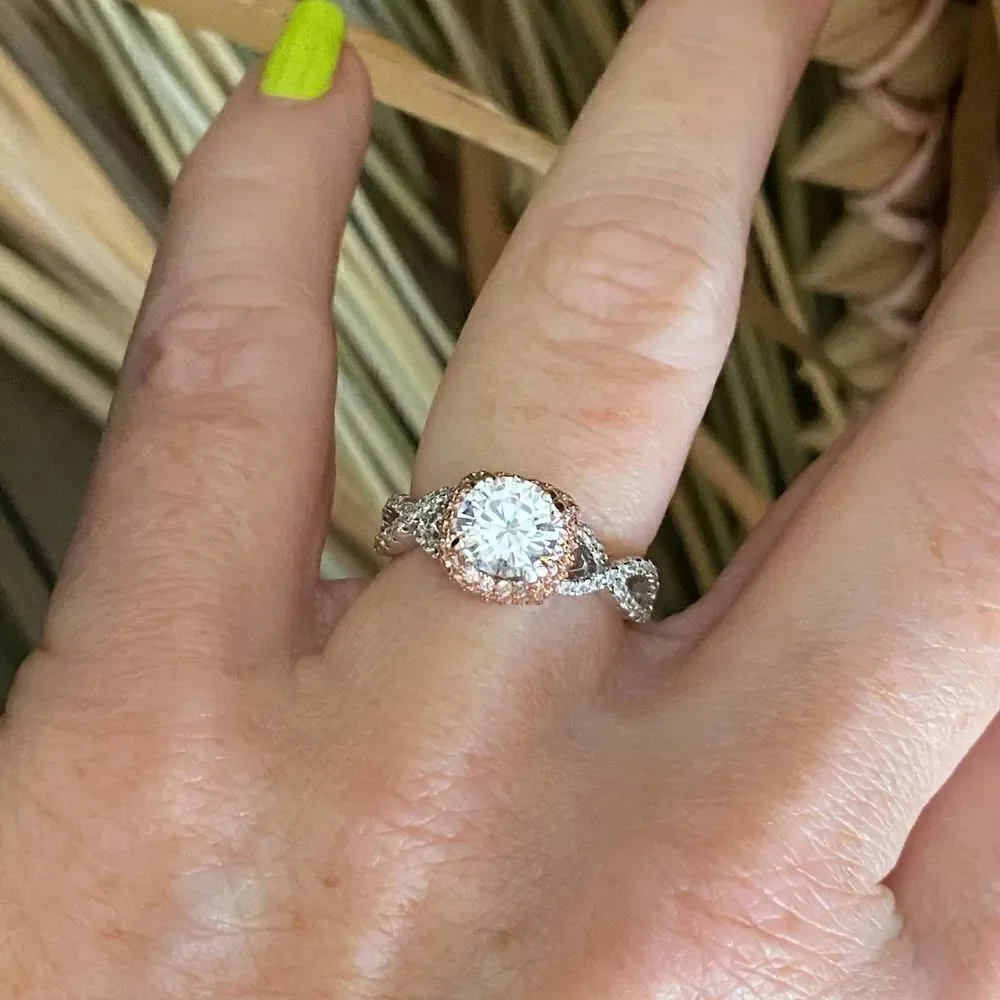 Sterling Silver 14K Twisted Two Tone Clear CZ Ring